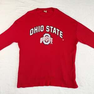 Vintage Ohio State Buckeyes Thermal Long Sleeve Shirt, Red Waffle Knit, Size 2XL